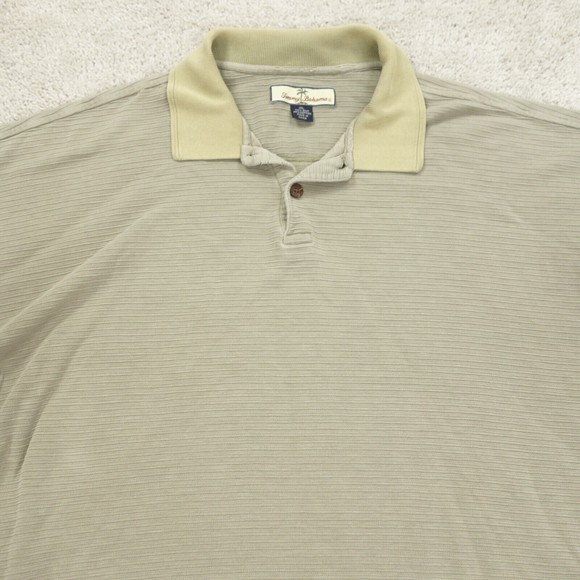 Tommy Bahama Polo Shirt Men's Extra Large Tan Khaki Short Sleeve Silk Blend - Picture 2 of 9